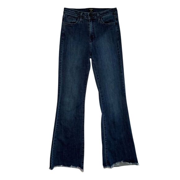 Just Black Wide Leg Jeans High Rise Raw Hem Dark Blue Wash Denim 28 - Picture 1 of 7